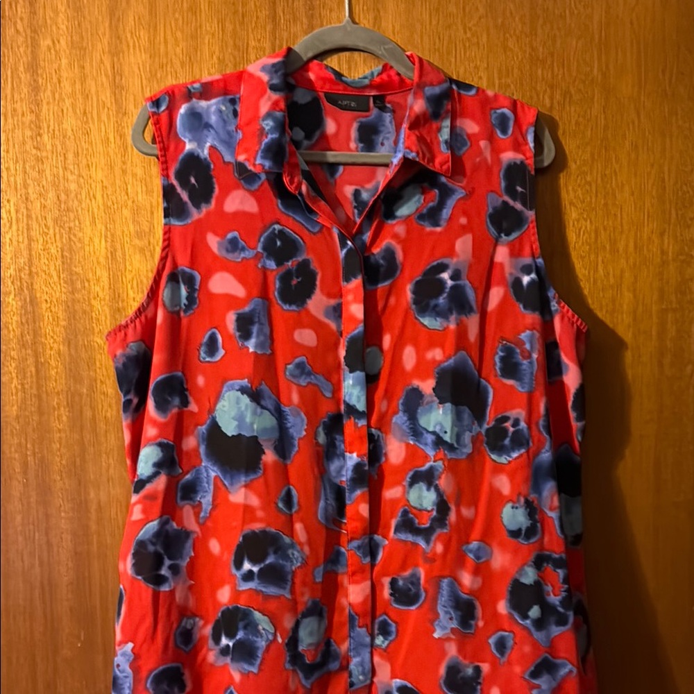 Apt. 9 Blue Sleeveless Collar high low back split Blouse XL